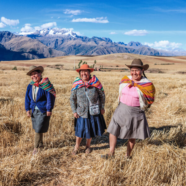 Native women walking in the field